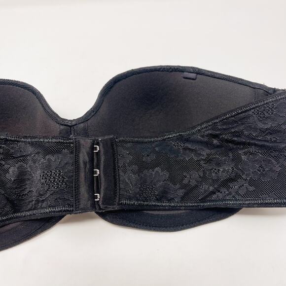 Victorias Secret 36C Black Body by Victoria Lined Strapless Bra Lace Illusion - Picture 5 of 8